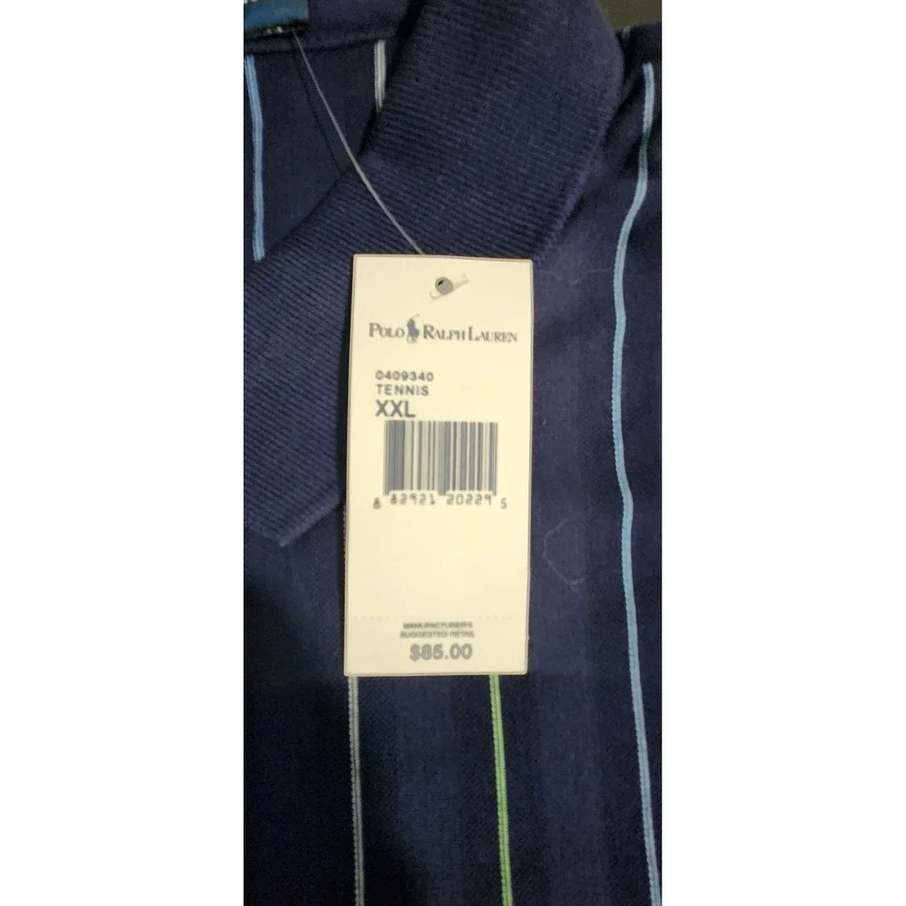 NWT‎ Polo Ralph Lauren Tennis US Open Polo Shirt XXL Navy Stripe Pima Cotton